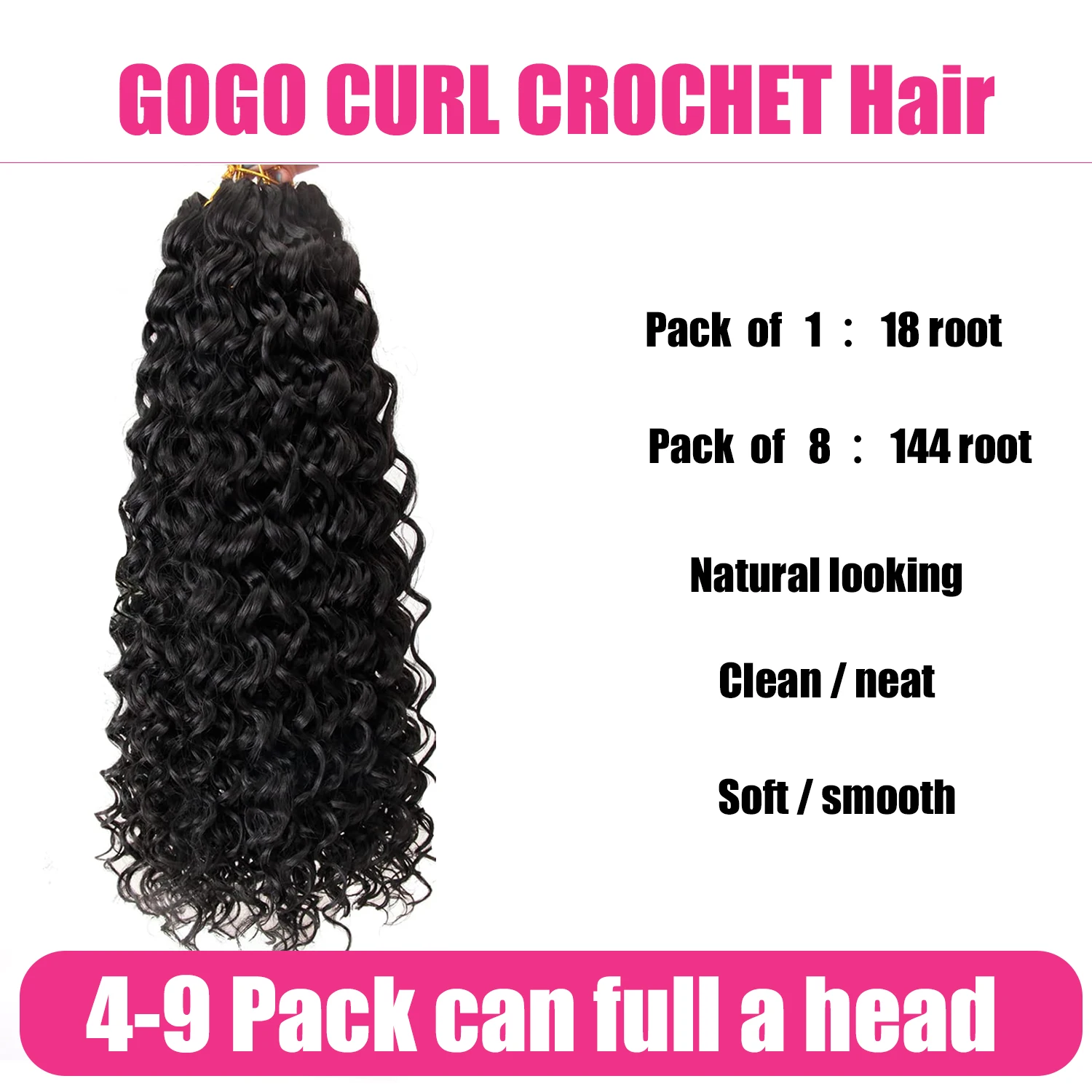 10/14/18/22 inch Natural GoGo Curl Crochet Hair , Natural Black Color Beach Curls Crochet Hair,st Water Wave Go Go Synthetic