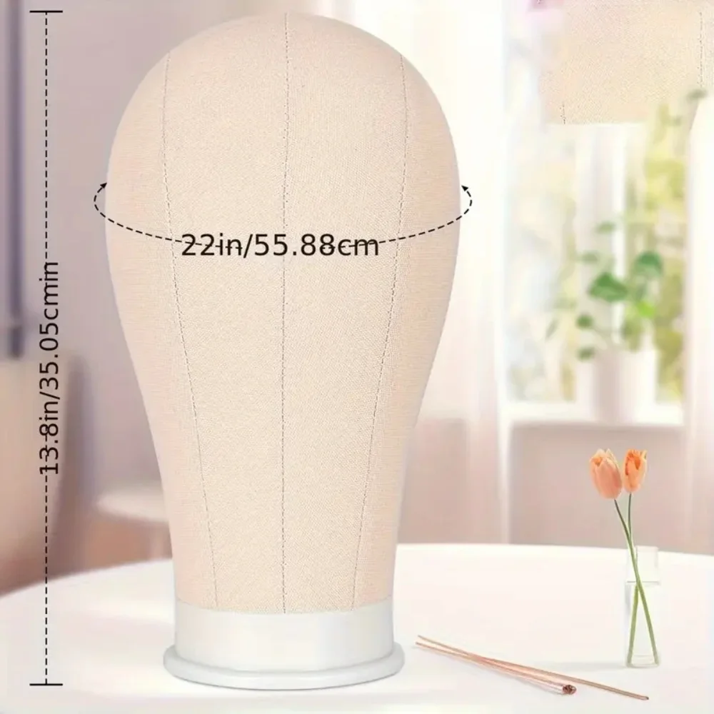 Wig Stand & 22 in Head Combination set,Canvas Wig Head Stand with Mannequin Head for Wigs Manikin Head Block Set for Wigs Making