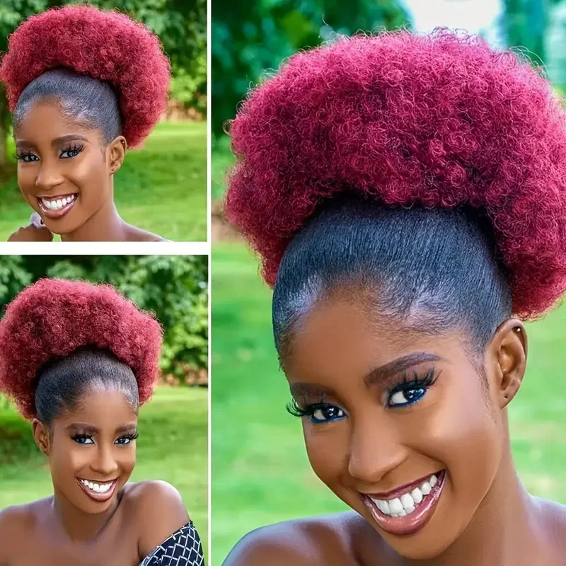 1pc Women's 10-Inch Afro Kinky Curly Synthetic Ponytail Extension Drawstring Afro Puff Basic Style Hair Bun Wig for Daily Use