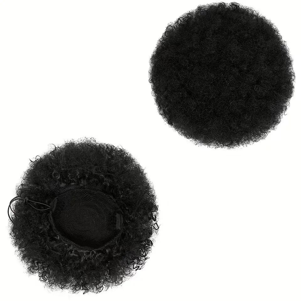 1pc Women's 10-Inch Afro Kinky Curly Synthetic Ponytail Extension Drawstring Afro Puff Basic Style Hair Bun Wig for Daily Use