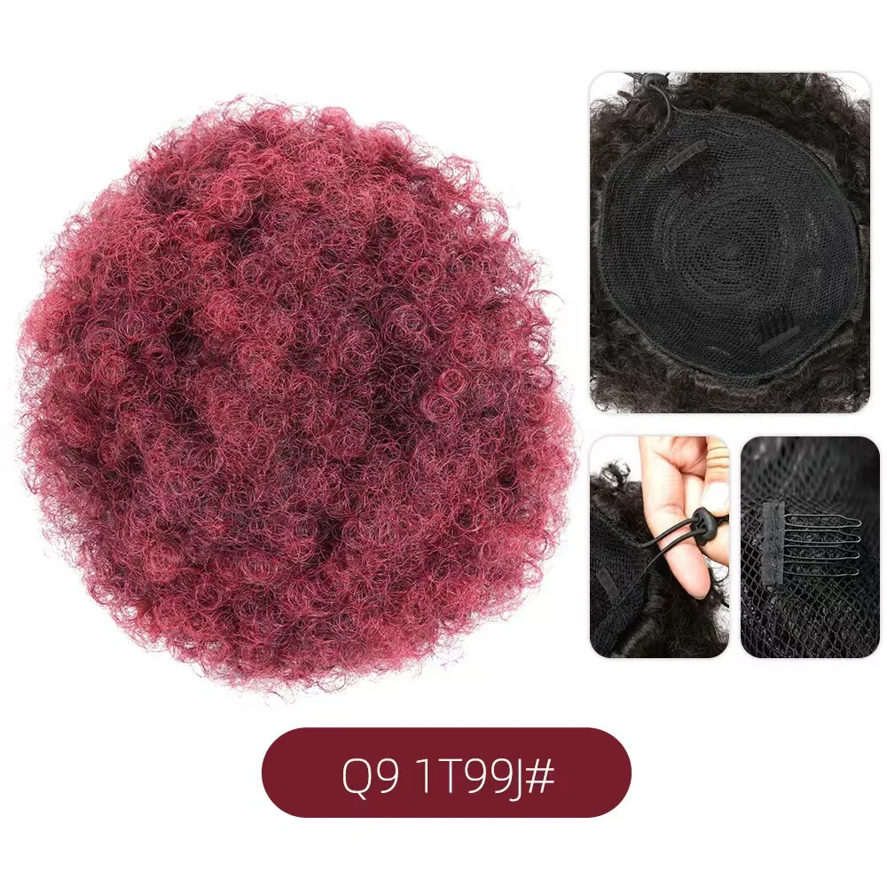 1pc Women's 10-Inch Afro Kinky Curly Synthetic Ponytail Extension Drawstring Afro Puff Basic Style Hair Bun Wig for Daily Use