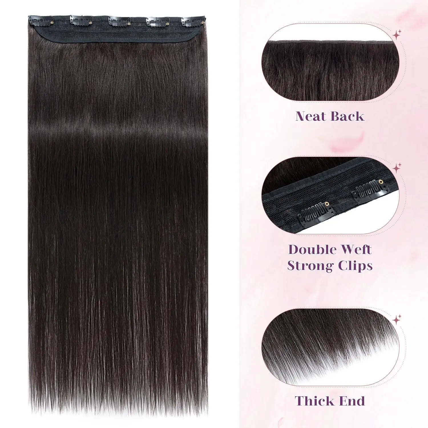 Clip In Human Hair Extensions 1 Piece 5 Clips 3/4 Full Head Clip On Remy Hair Extension Natural Color One-Piece Clip Ins