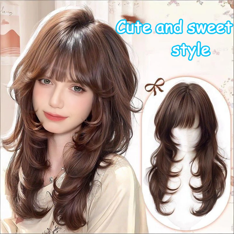 Lolita Style Wig with Bangs Long Curly Hair High Temperature Fibers Synthetic Wig For Women Christmas New Year Carnival Music
