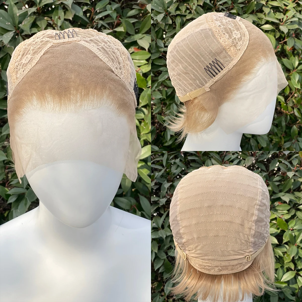 Honey Blonde Short Bob Cut 13X4 Synthetic Lace Front Wigs for Women Pixie Synthetic Hair Wigs Half Hand Tied Glueless 150%