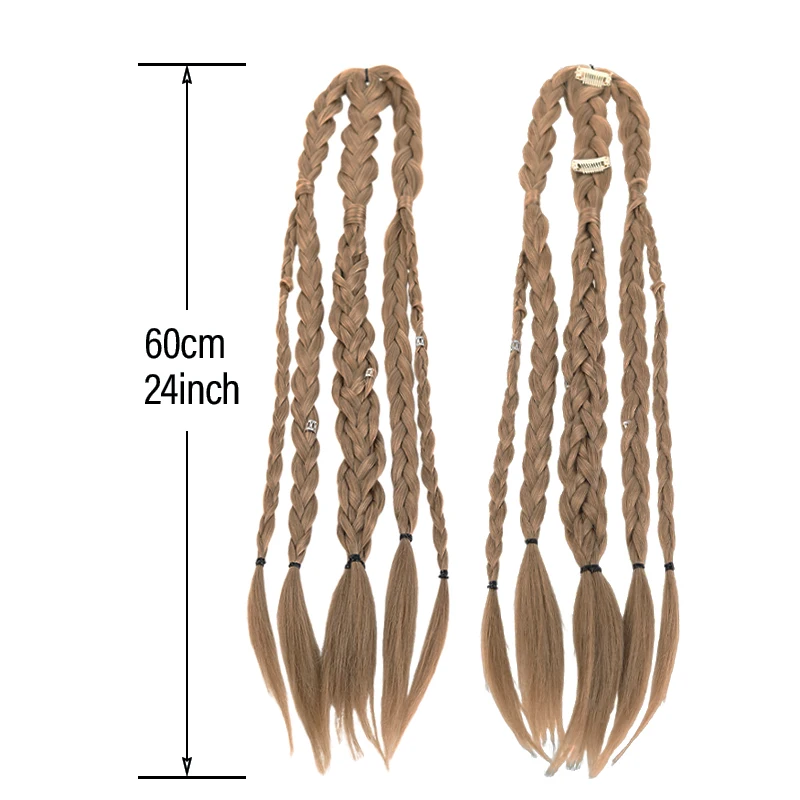 20 Inch Medieval Braided Ponytail Extensions Heat Resistant Synthetic Fiber Clip in Viking Hair for Men Women