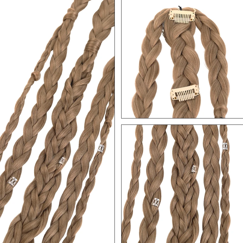 20 Inch Medieval Braided Ponytail Extensions Heat Resistant Synthetic Fiber Clip in Viking Hair for Men Women