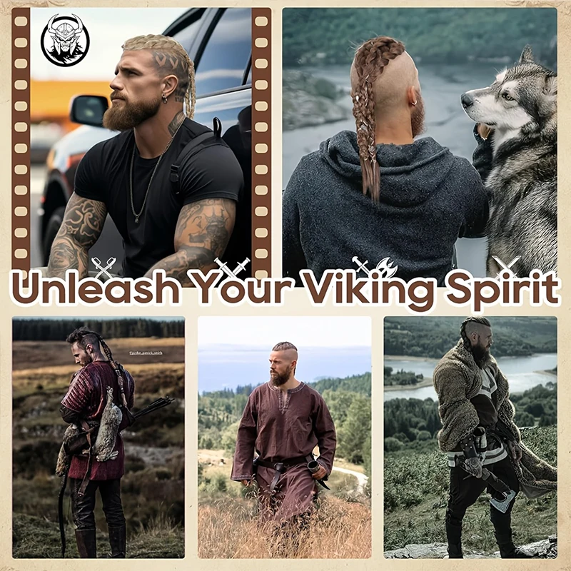 20 Inch Medieval Braided Ponytail Extensions Heat Resistant Synthetic Fiber Clip in Viking Hair for Men Women