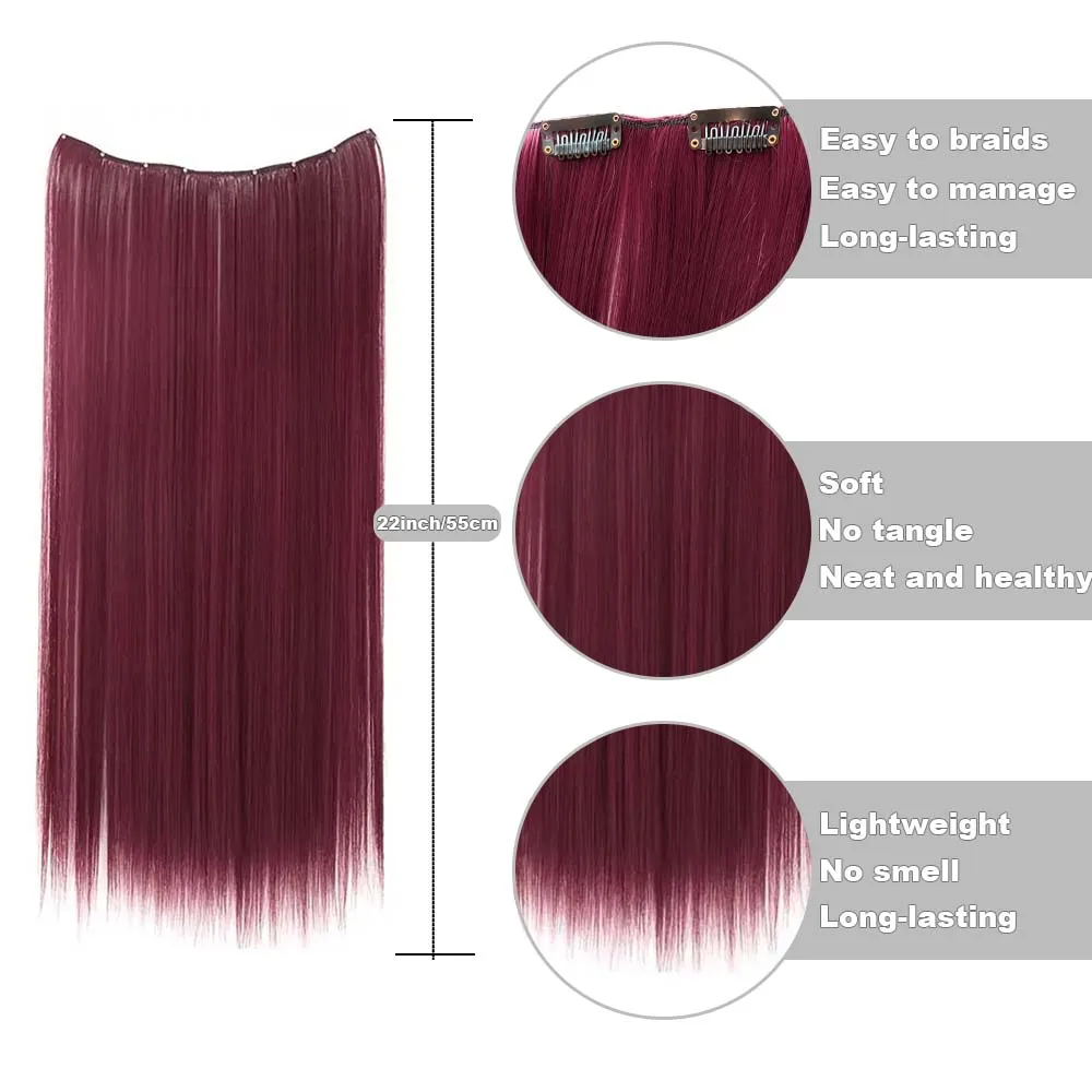 22inch Long Straight colorful Synthetic Hair Extensions - Invisible Clip-In, High Temperature Resistant, Easy to Wear for Women