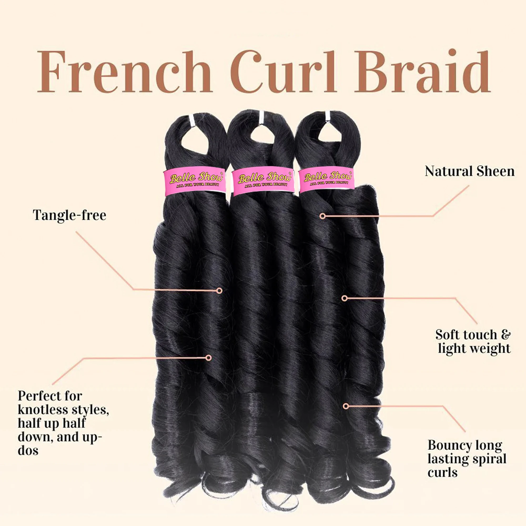 French Curly Braiding Hair Synthetic Wavy Hair Bundles Extensions Loose Weave Bundles 24 Inch 3pcs/Pack French Curly Braid Hairs
