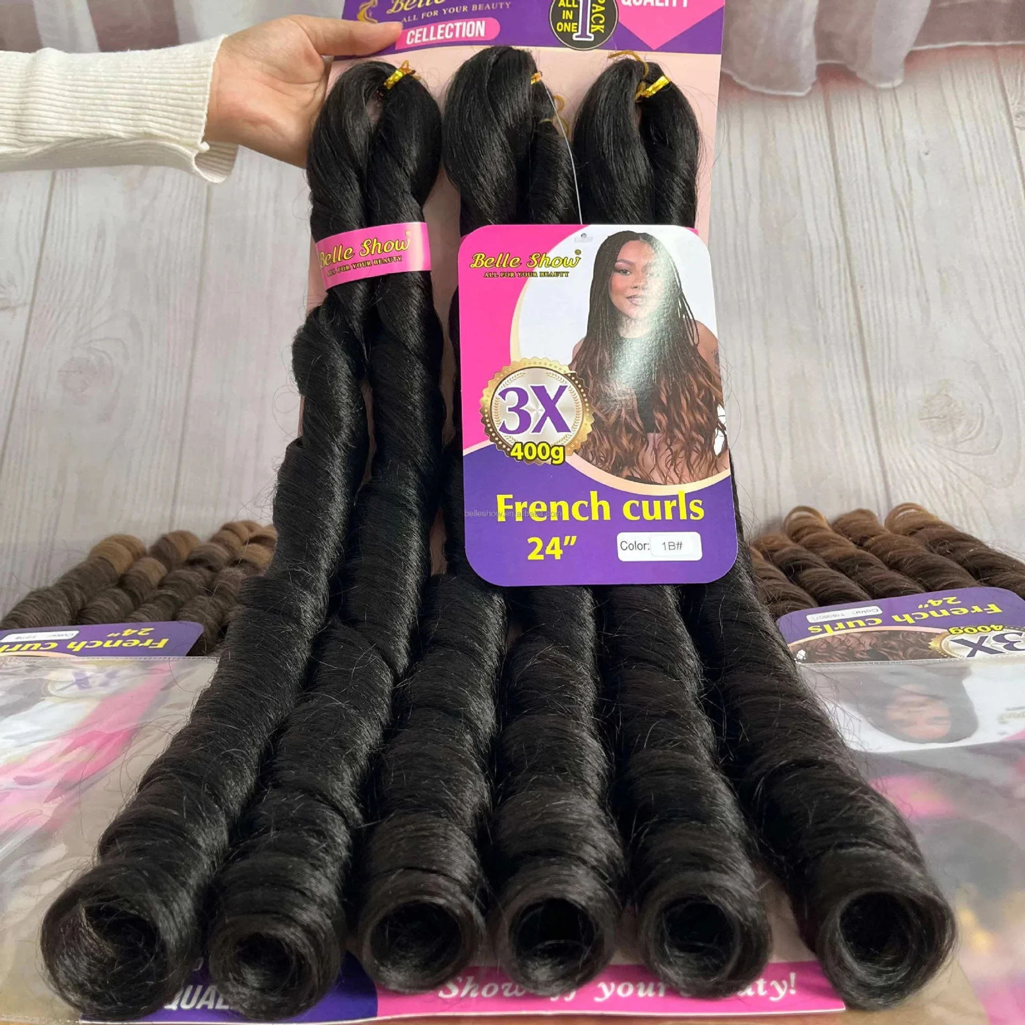 French Curly Braiding Hair Synthetic Wavy Hair Bundles Extensions Loose Weave Bundles 24 Inch 3pcs/Pack French Curly Braid Hairs