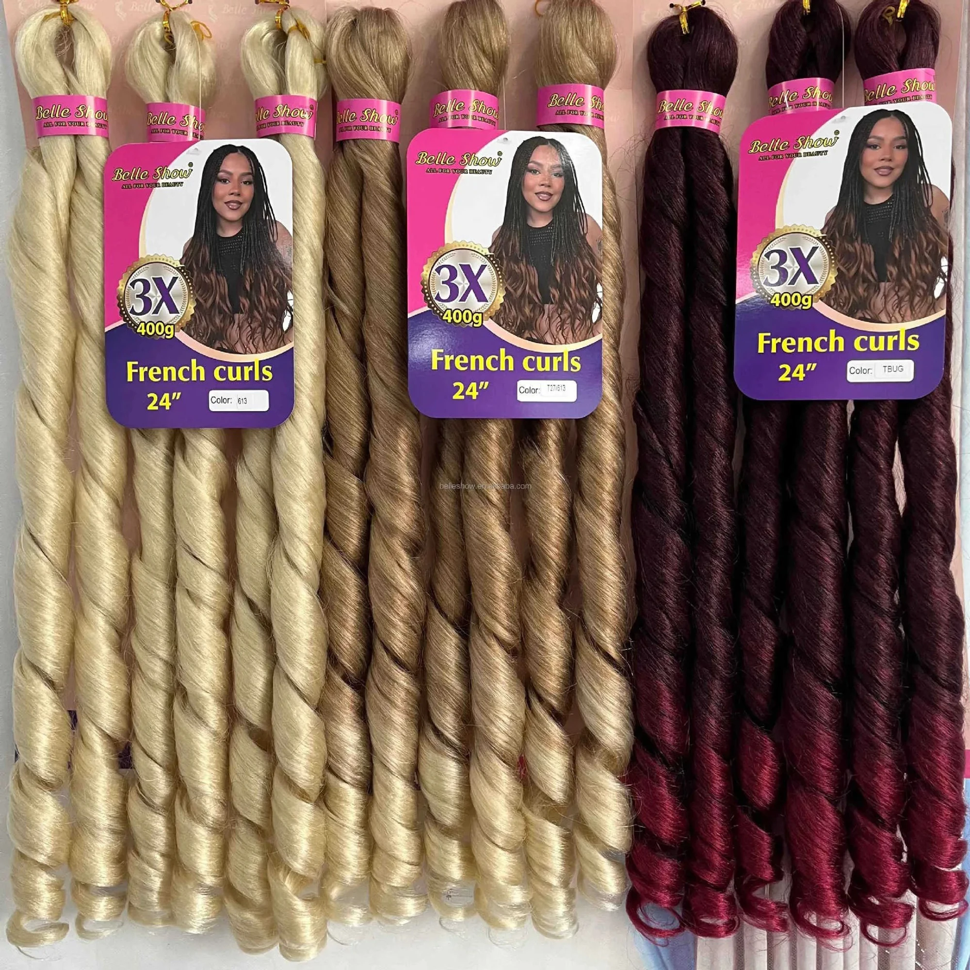 French Curly Braiding Hair Synthetic Wavy Hair Bundles Extensions Loose Weave Bundles 24 Inch 3pcs/Pack French Curly Braid Hairs