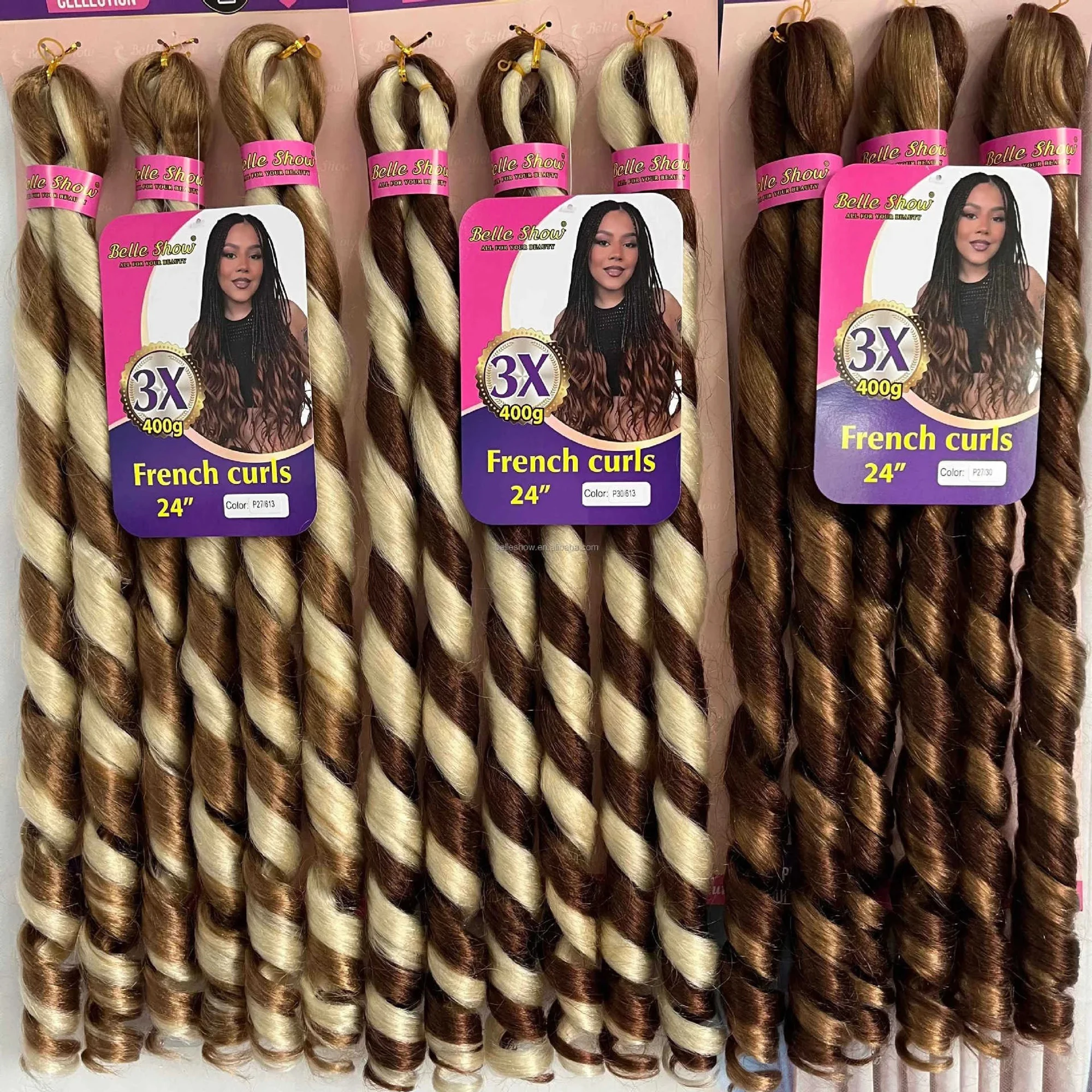 French Curly Braiding Hair Synthetic Wavy Hair Bundles Extensions Loose Weave Bundles 24 Inch 3pcs/Pack French Curly Braid Hairs