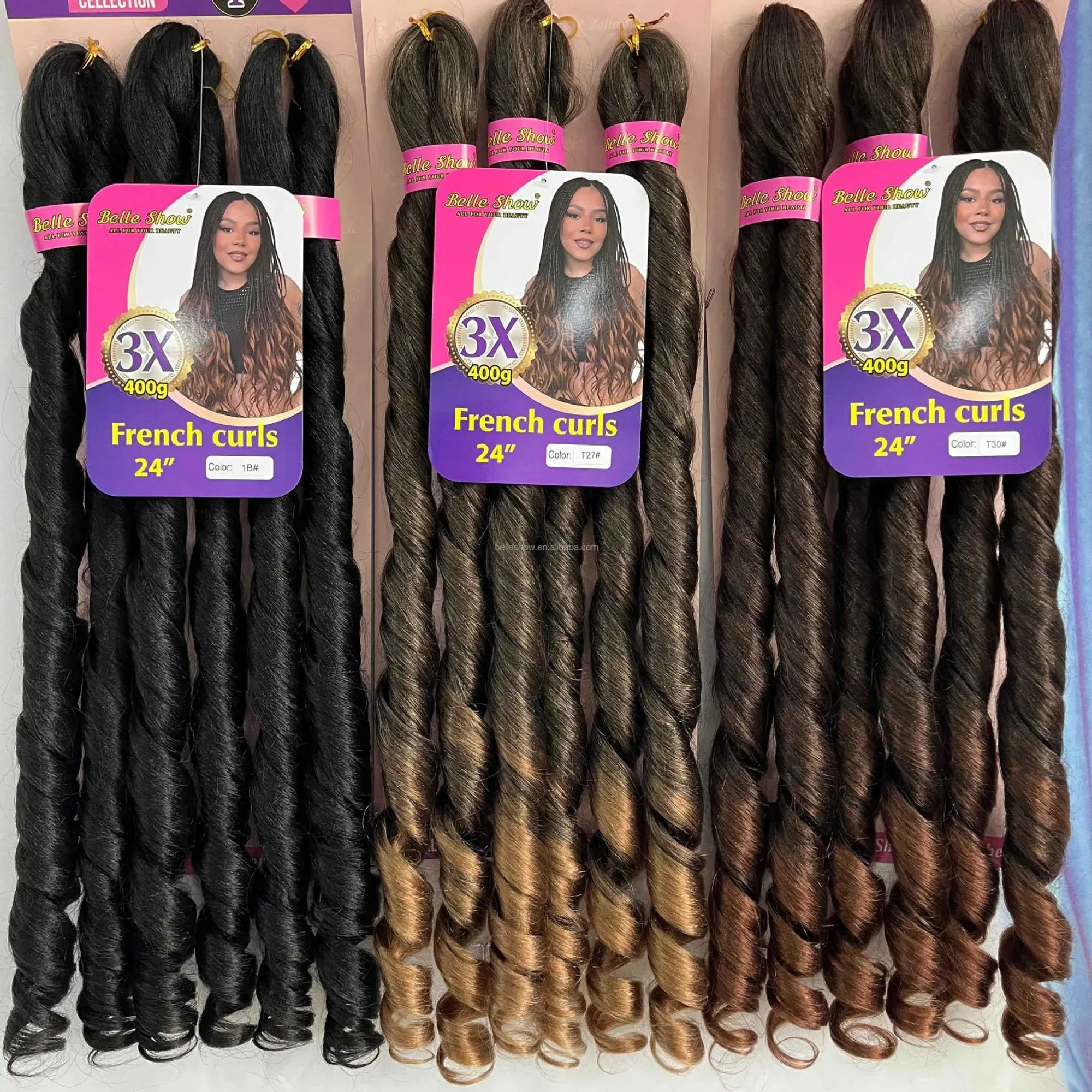 French Curly Braiding Hair Synthetic Wavy Hair Bundles Extensions Loose Weave Bundles 24 Inch 3pcs/Pack French Curly Braid Hairs