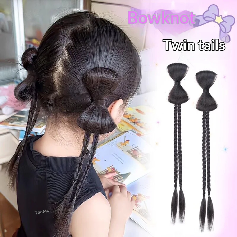 2 Pcs Bow Claw Clip Braided Ponytail Synthetic Hair Heat Resistant Fashion Hair Accessories for Women Daily Styling