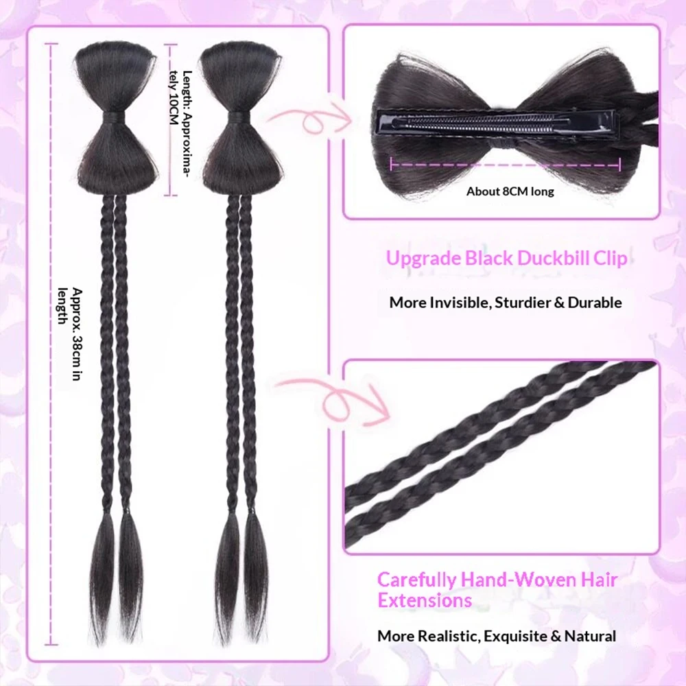 2 Pcs Bow Claw Clip Braided Ponytail Synthetic Hair Heat Resistant Fashion Hair Accessories for Women Daily Styling