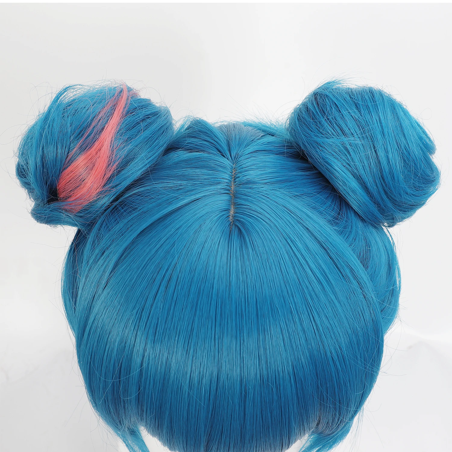 Arcane Jinx Cosplay Wig Blue Pink Highlight Short Synthetic Wig With Optional Double Buns For Halloween Game Role Play Costume