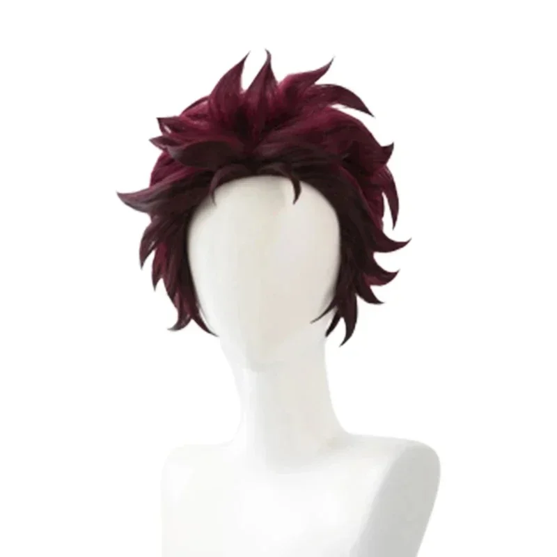 Anime Demon Moordenaar Kimetsu No Yaiba Tanjiro Kamado Cosplay Synthetic Wigs Korte Kastanjebruine Hittebestendige Haarpruiken