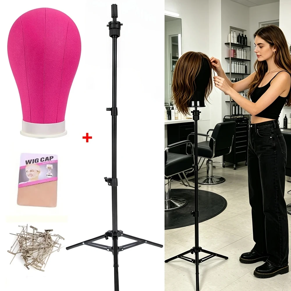 Mannequin Head Set with Adjustable Wig Stand Tripod, Professional Mannequin Canvas Head with Stand for Making Display Wig Making
