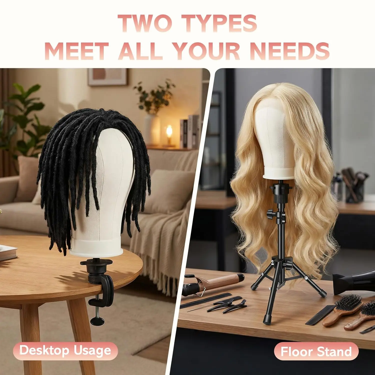 Mannequin Head Set with Adjustable Wig Stand Tripod, Professional Mannequin Canvas Head with Stand for Making Display Wig Making
