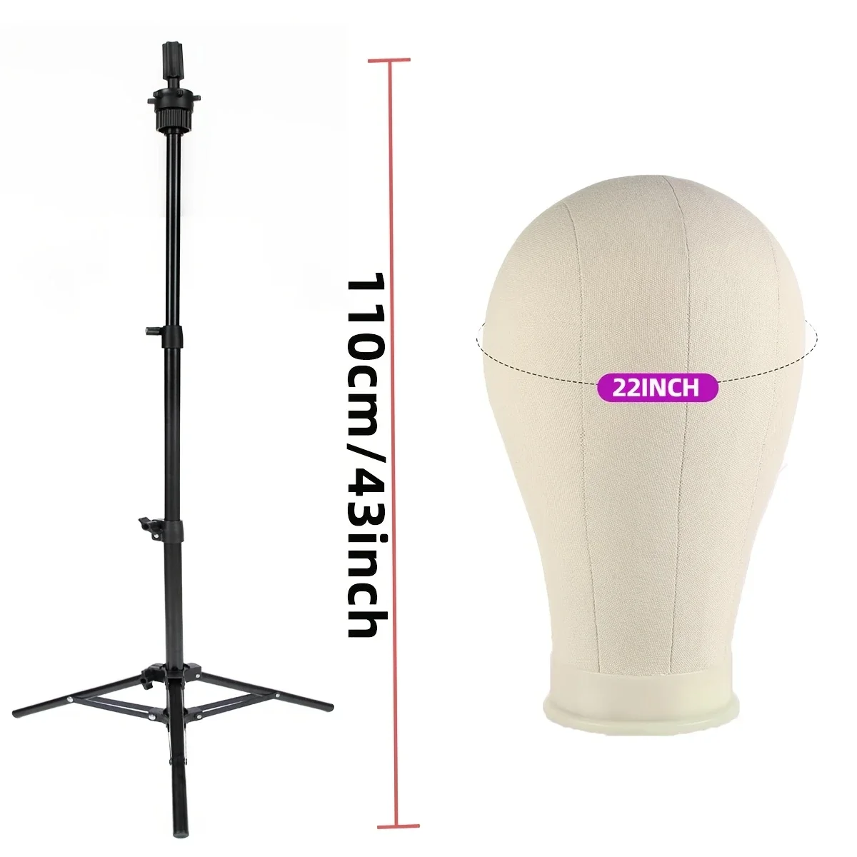 Mannequin Head Set with Adjustable Wig Stand Tripod, Professional Mannequin Canvas Head with Stand for Making Display Wig Making