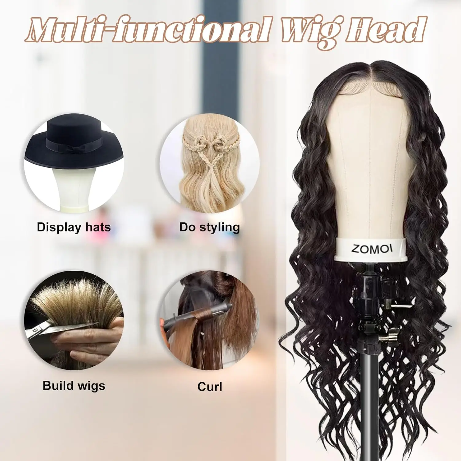 Mannequin Head Set with Adjustable Wig Stand Tripod, Professional Mannequin Canvas Head with Stand for Making Display Wig Making
