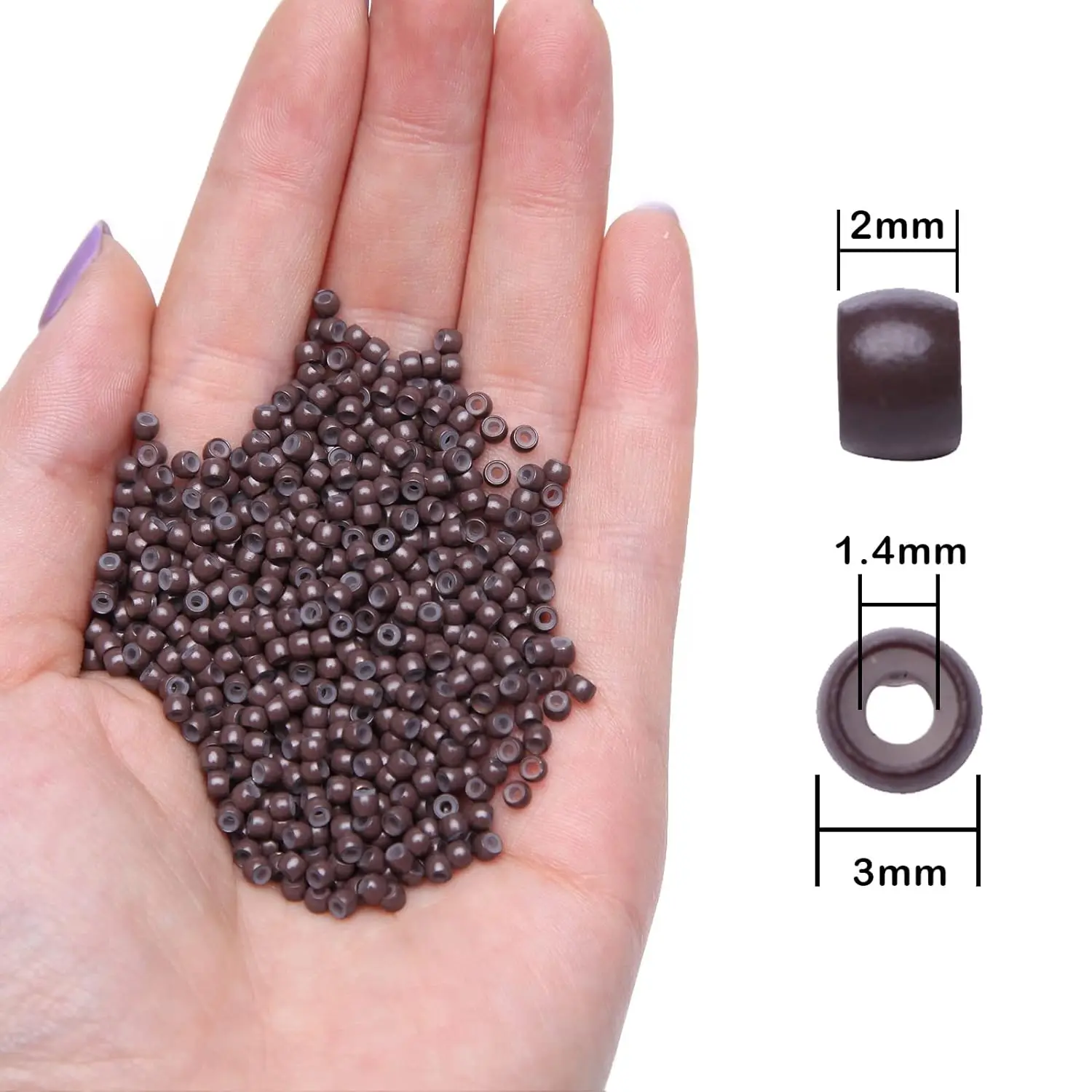 1000 PCS Silicone Lined Beads Nano Micro Link Rings for Nano Tip Human Hair Extensions 3.0x1.8x2.2mm