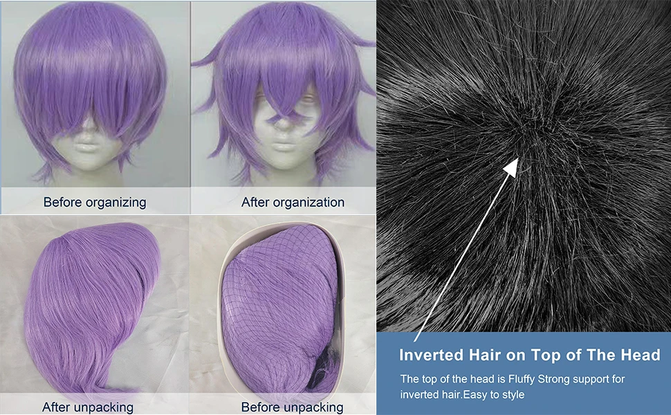 35cm Short Black Spiky Cosplay Wig Pre-Teased Crown Heat Resistant Synthetic Wig Layered Flipped-out Universal Anime Wig