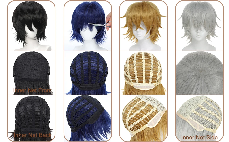 35cm Short Black Spiky Cosplay Wig Pre-Teased Crown Heat Resistant Synthetic Wig Layered Flipped-out Universal Anime Wig