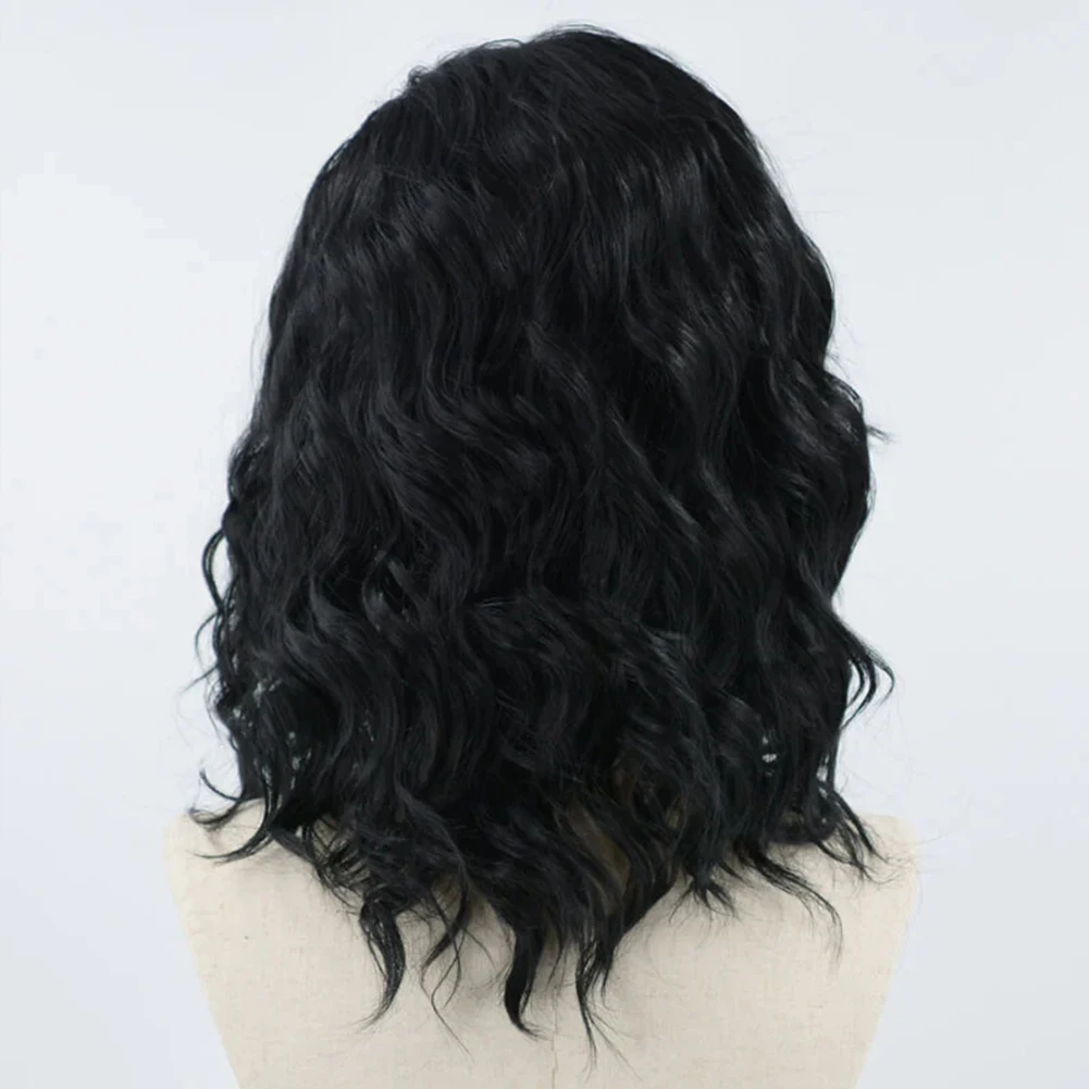 AIMEYA Short Wigs for Women Synthetic Lace Front Wig Black Wave Bob Lace Wig Pre Plucked Hairline Cosplay Part Wigs Daily Used