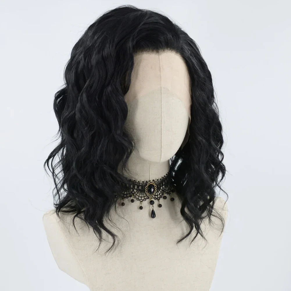 AIMEYA Short Wigs for Women Synthetic Lace Front Wig Black Wave Bob Lace Wig Pre Plucked Hairline Cosplay Part Wigs Daily Used