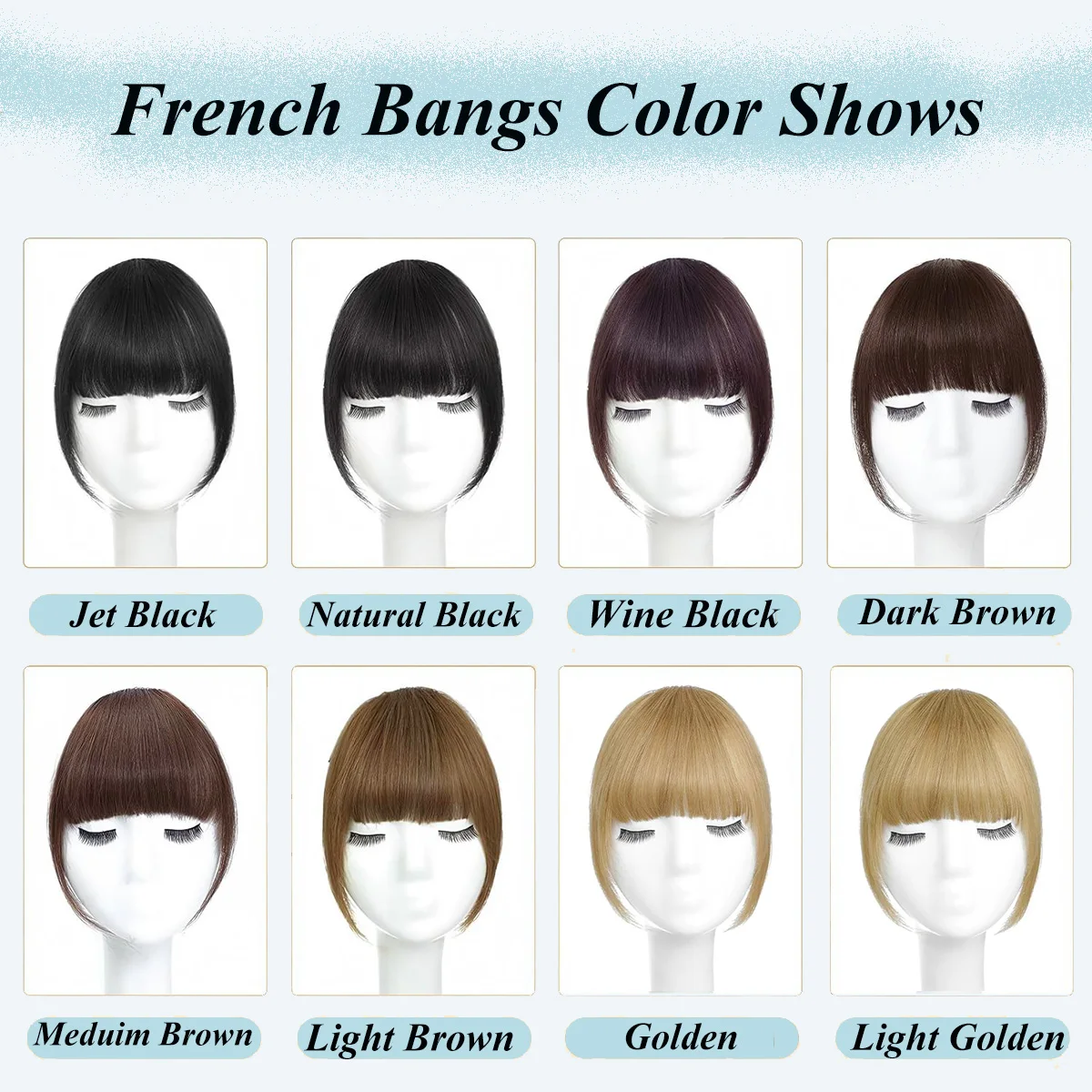 Human Hair Wispy French Bangs with Temples,Curved Fringe Hair Accessories,Clip in Air Bangs,Kawaii Hairpieces Quick Hair Change