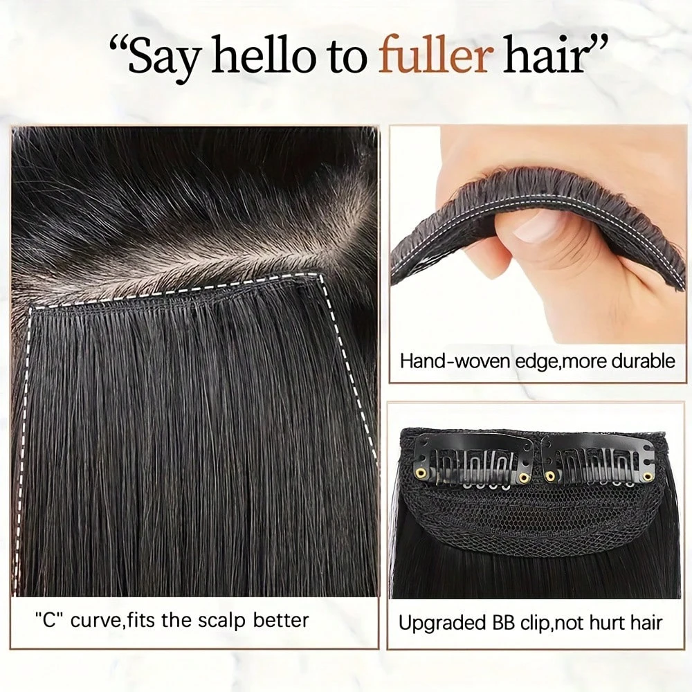 2Pcs Synthetic Short Straight Pad Invisible Hair Extension Lining of Hair Top Side Cover Hairpiece for Women