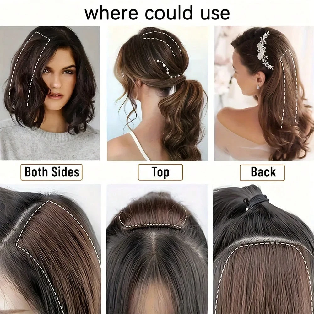 2Pcs Synthetic Short Straight Pad Invisible Hair Extension Lining of Hair Top Side Cover Hairpiece for Women