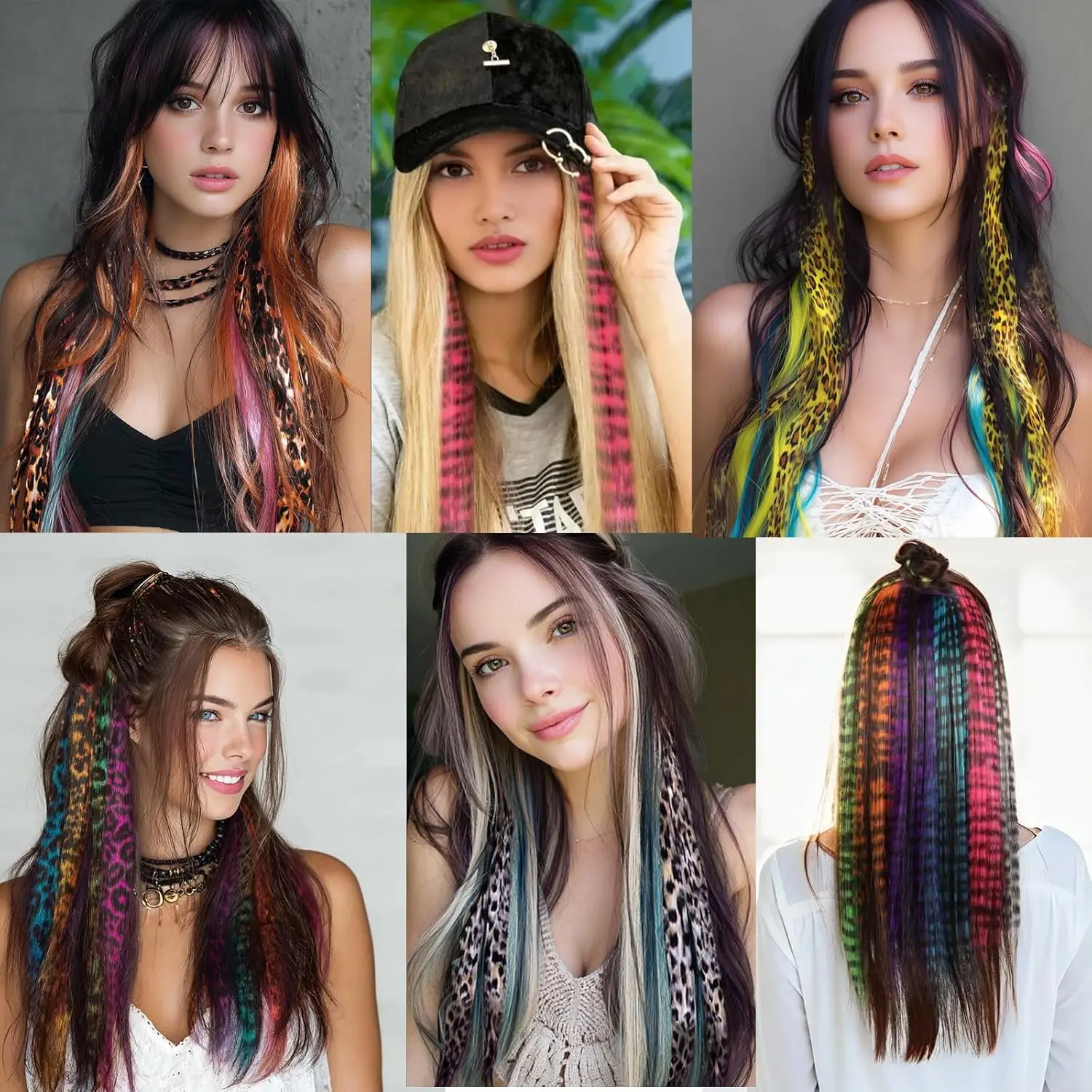 2pcs Set Colorful Hair Extensions Leopard-Zebra-Printed Clip-In Hair Piece Synthetic 12 Inch Football Fan Wig Accessory