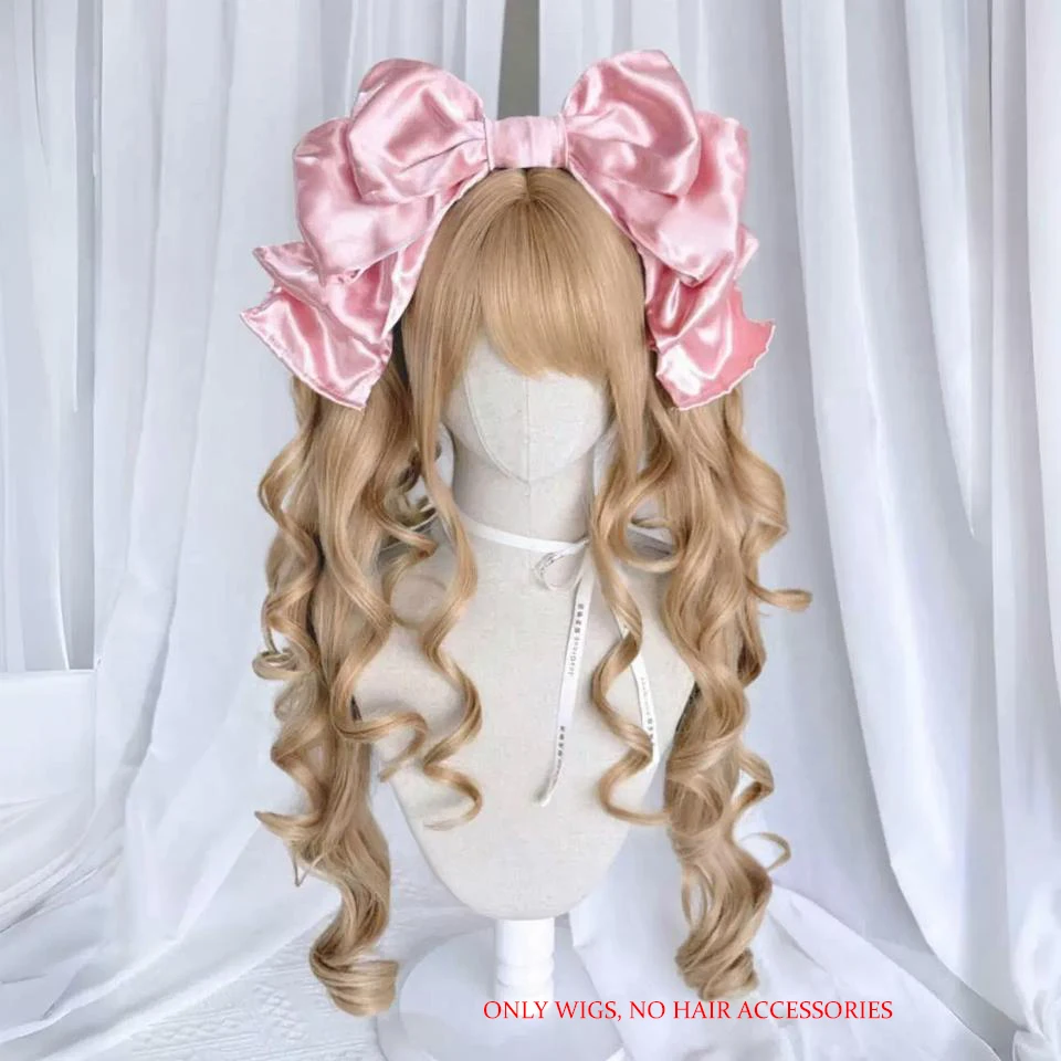 Long Wave Cosplay Wig with Double Ponytail For Women Daily Party Lolita Synthetic Wigs Gold/Chocolate Heat Resistant Hair