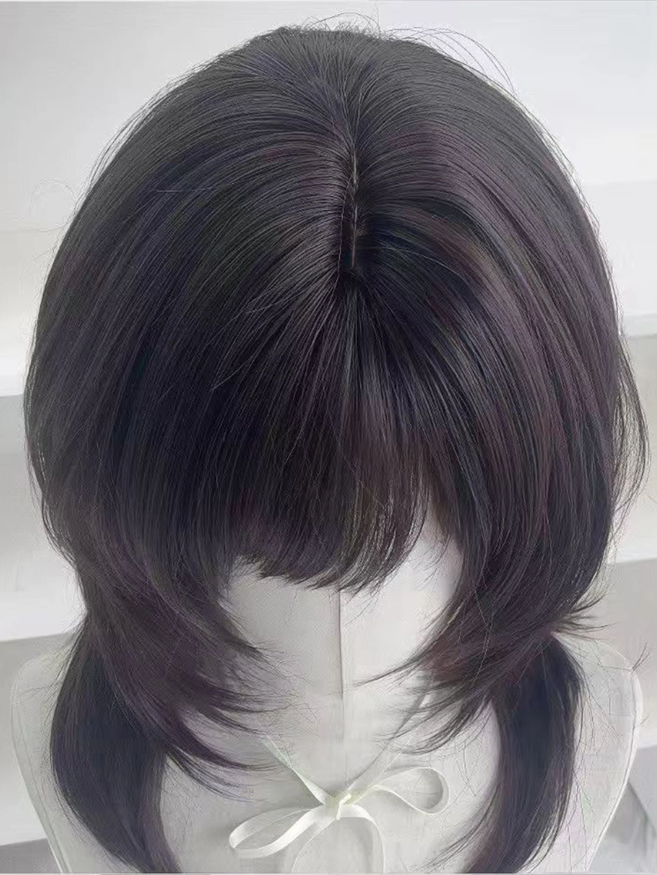 Synthetic Brown Black Medium Straight Jellyfish Wig with Bangs Natural Layered Wig Suitable for Women Daily Party