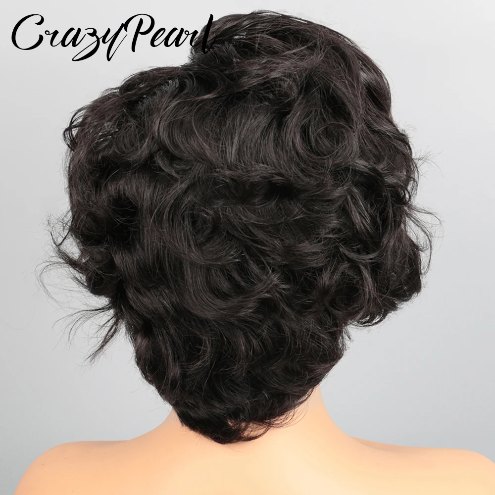 CrazyPearl 13X4 Lace Frontal Wig Pixie Cut Human Hair Short Curly Black Brazilian Remy Hair Natural Hairline for Black Women
