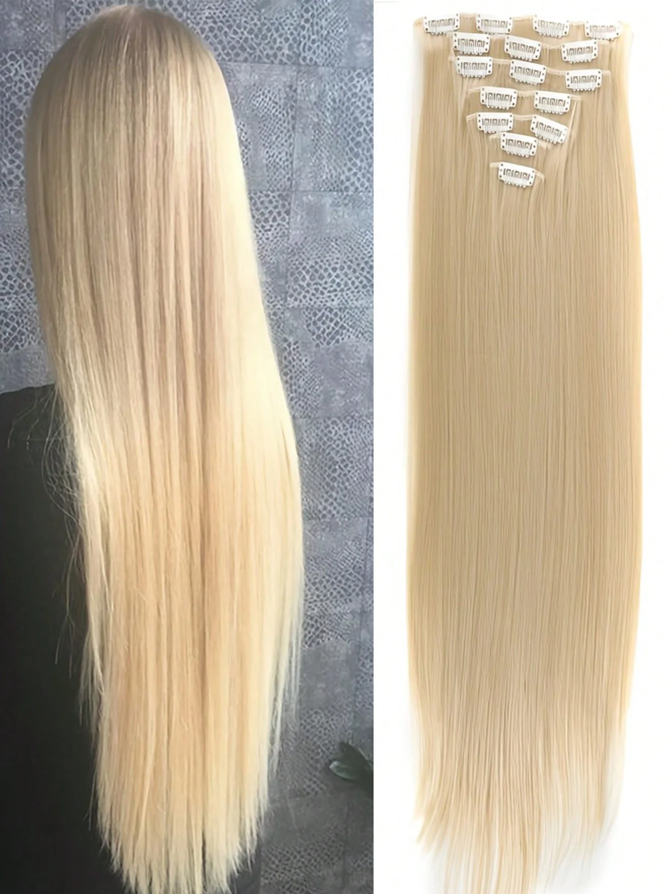 Synthetic Straight Hair Clip In Hair Extensions 7PCS Set Corn 24inch Long Clip On Hairpiece Corn Wavy Style For Women Girls