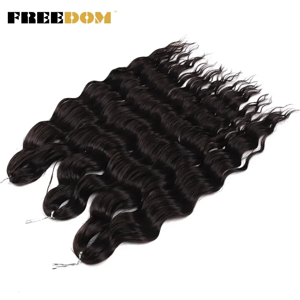 FREEDOM Synthetic Braiding Hair Extensions Natural Loose Deep Wavy 24inch Long Braid Hair Ombre Brown Rainbow Twist Crochet Hair