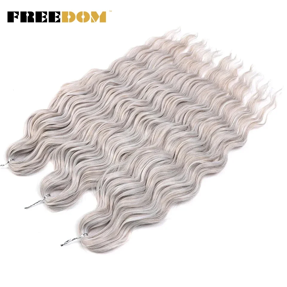 FREEDOM Synthetic Braiding Hair Extensions Natural Loose Deep Wavy 24inch Long Braid Hair Ombre Brown Rainbow Twist Crochet Hair