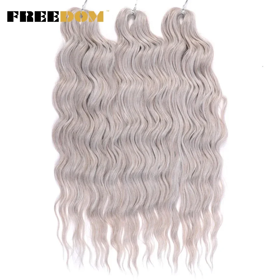 FREEDOM Synthetic Braiding Hair Extensions Natural Loose Deep Wavy 24inch Long Braid Hair Ombre Brown Rainbow Twist Crochet Hair