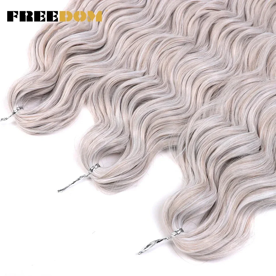 FREEDOM Synthetic Braiding Hair Extensions Natural Loose Deep Wavy 24inch Long Braid Hair Ombre Brown Rainbow Twist Crochet Hair