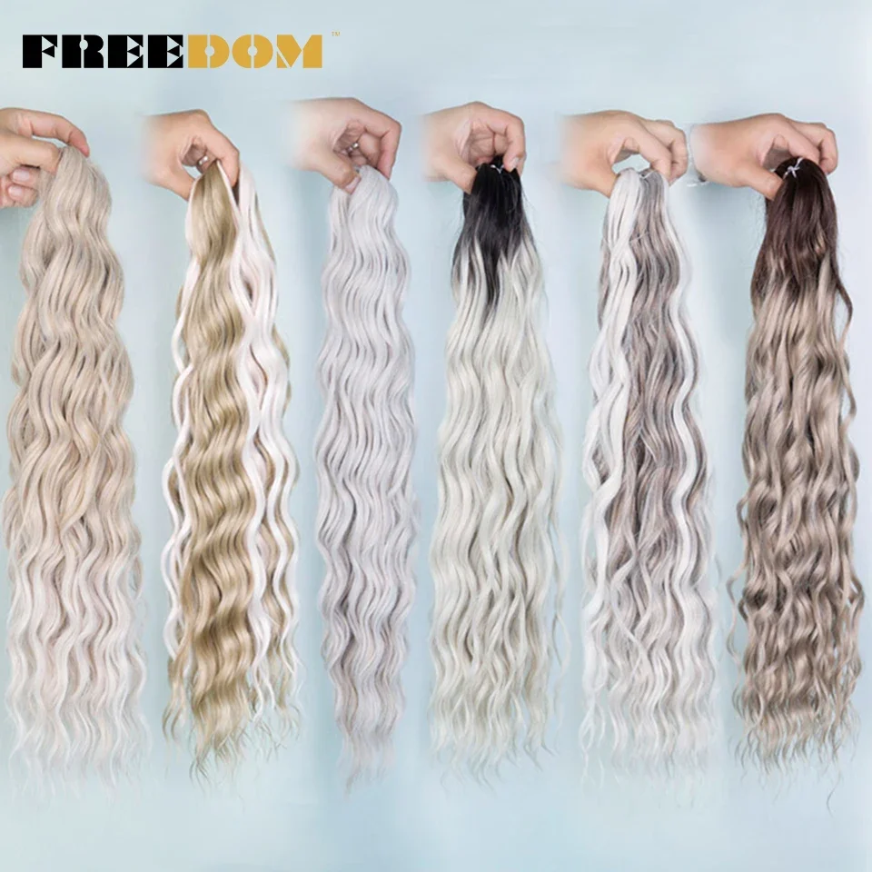 FREEDOM Synthetic Braiding Hair Extensions Natural Loose Deep Wavy 24inch Long Braid Hair Ombre Brown Rainbow Twist Crochet Hair