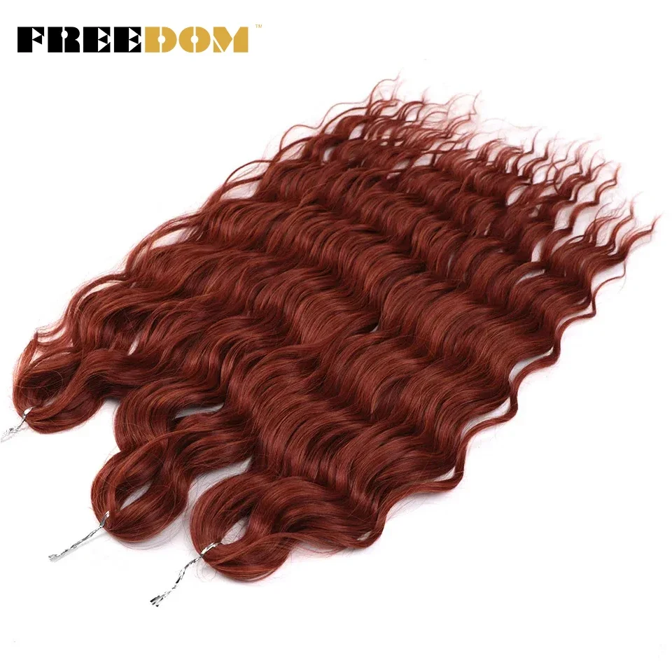 FREEDOM Synthetic Braiding Hair Extensions Natural Loose Deep Wavy 24inch Long Braid Hair Ombre Brown Rainbow Twist Crochet Hair