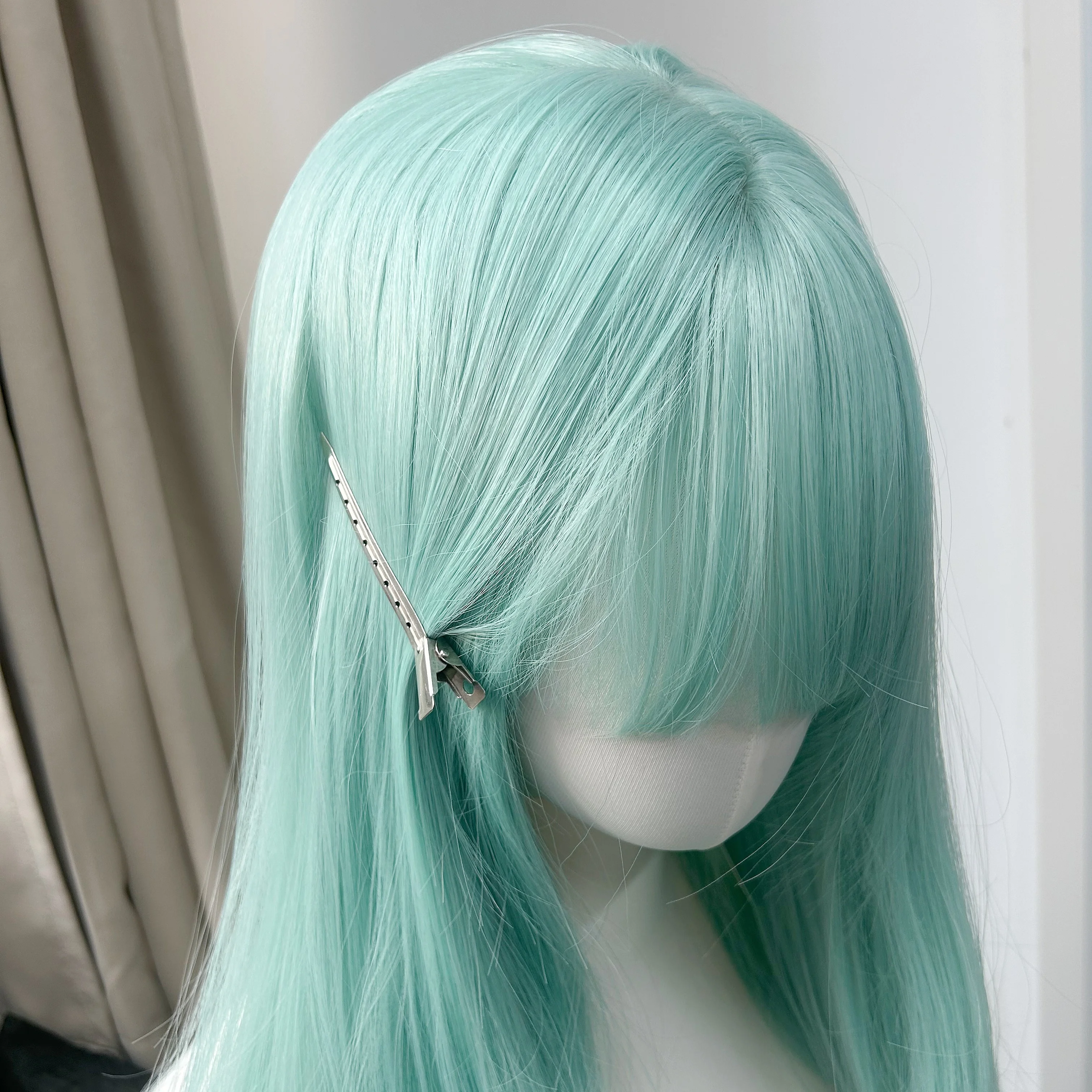 Wig with Bangs Mint Green 24inch Straight Headband Wig for Women Lolita Nature Fashion High Temperature Fibers Synthetic Wigs