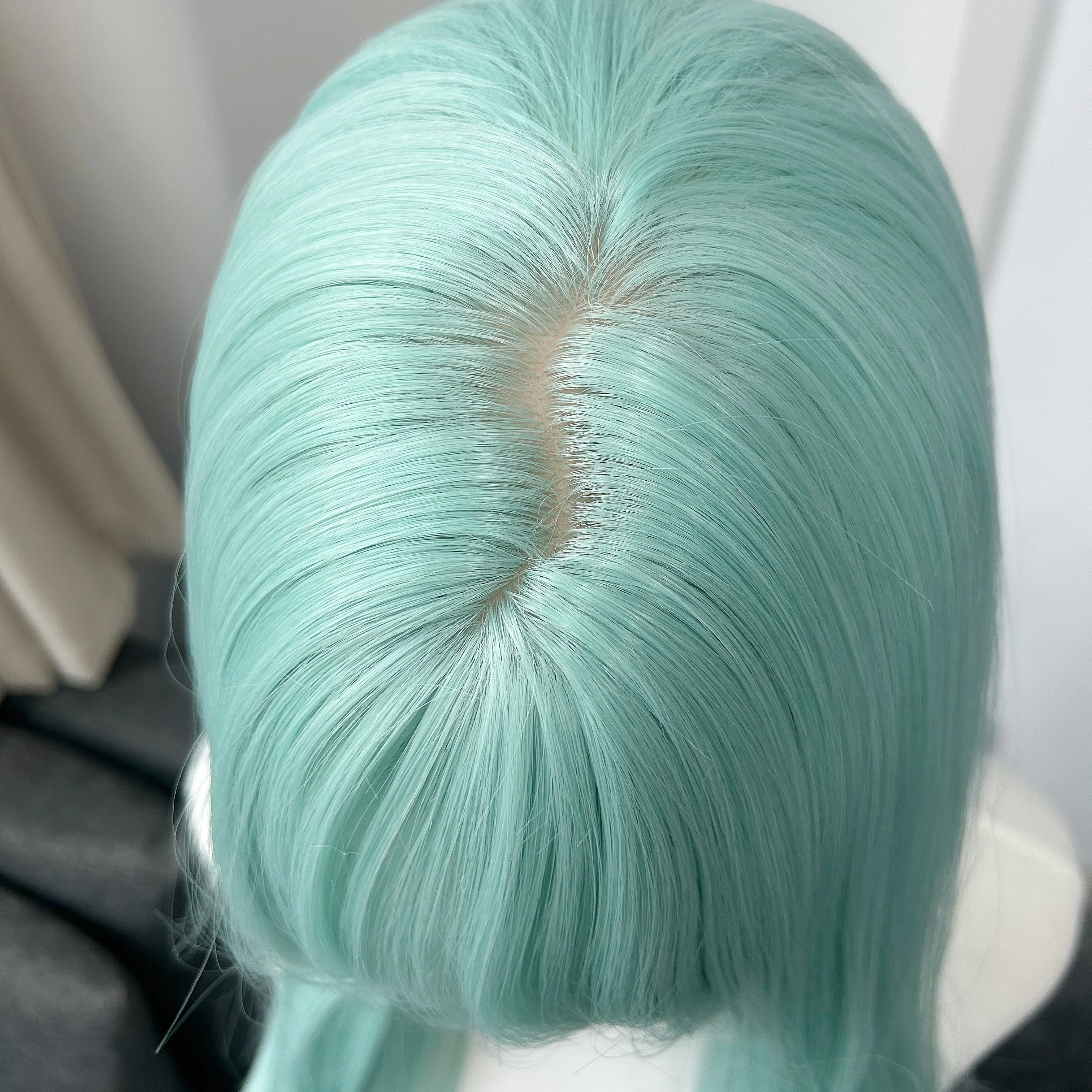 Wig with Bangs Mint Green 24inch Straight Headband Wig for Women Lolita Nature Fashion High Temperature Fibers Synthetic Wigs