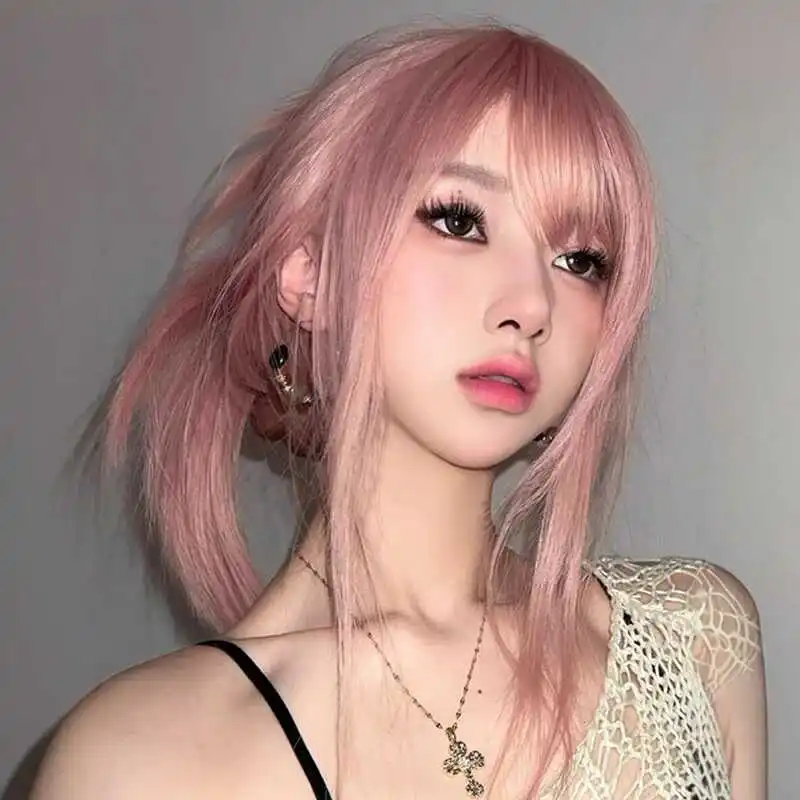 AOSIQUEEN Grapefruit Powder Wig Long Straight Synthetic Wig for Women Fashion Wig for Daily Halloween Costume Party Cosplay