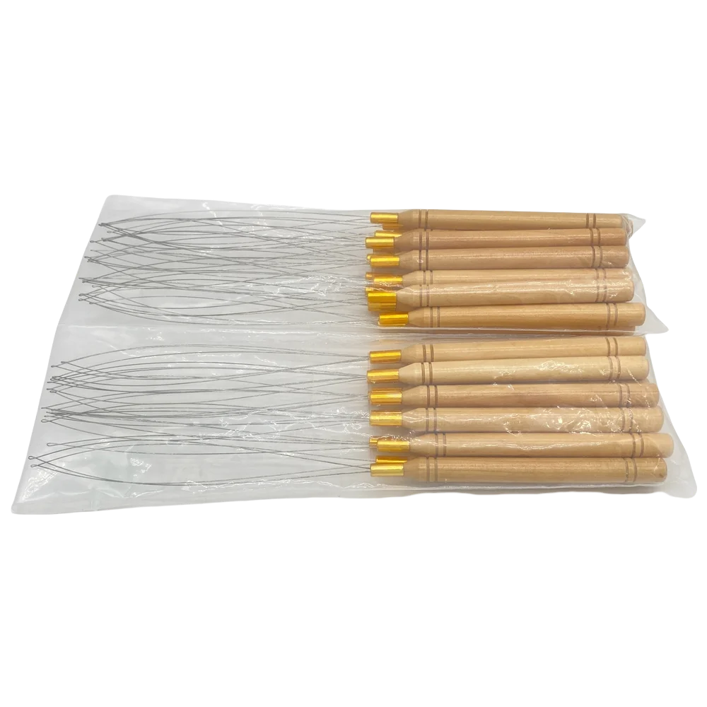 20 pcs Loop Pulling Needle Wood Handle Loop Needle Hair Extensions Feather Hair Extension Tools 2.9mm Nano Ring Threader Tools