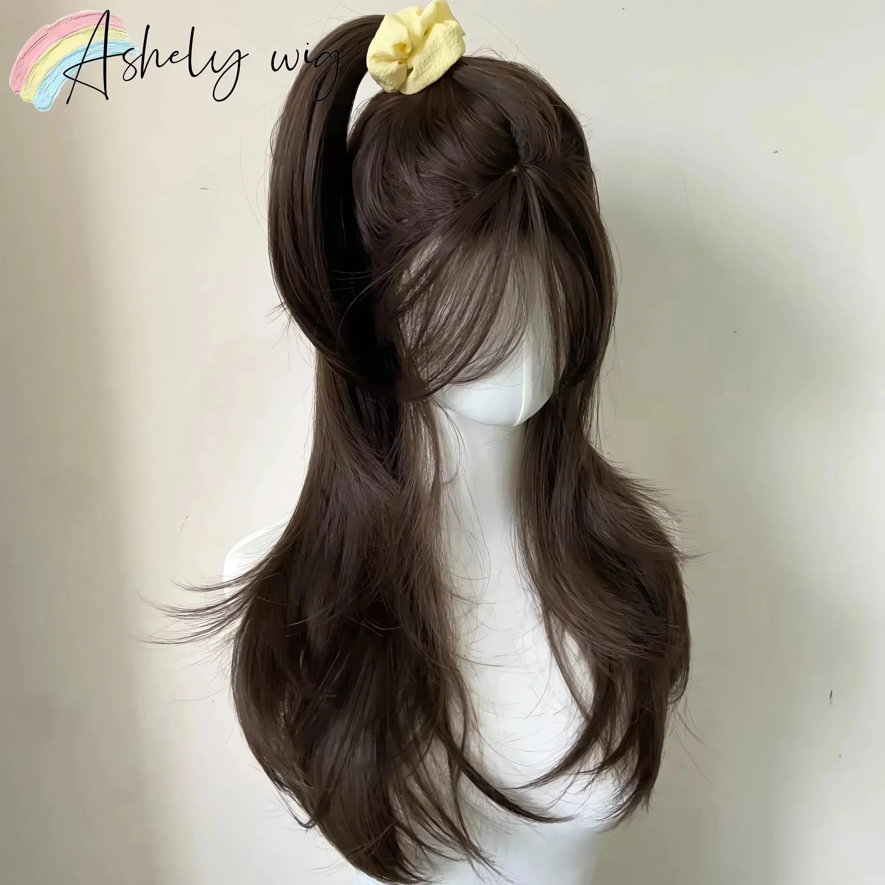 Ashely Brown Wig for Women Headband Body Wave Synthetic Wigs with Curtains Bangs High Quality Hair Wig for Daily Use парик 가발
