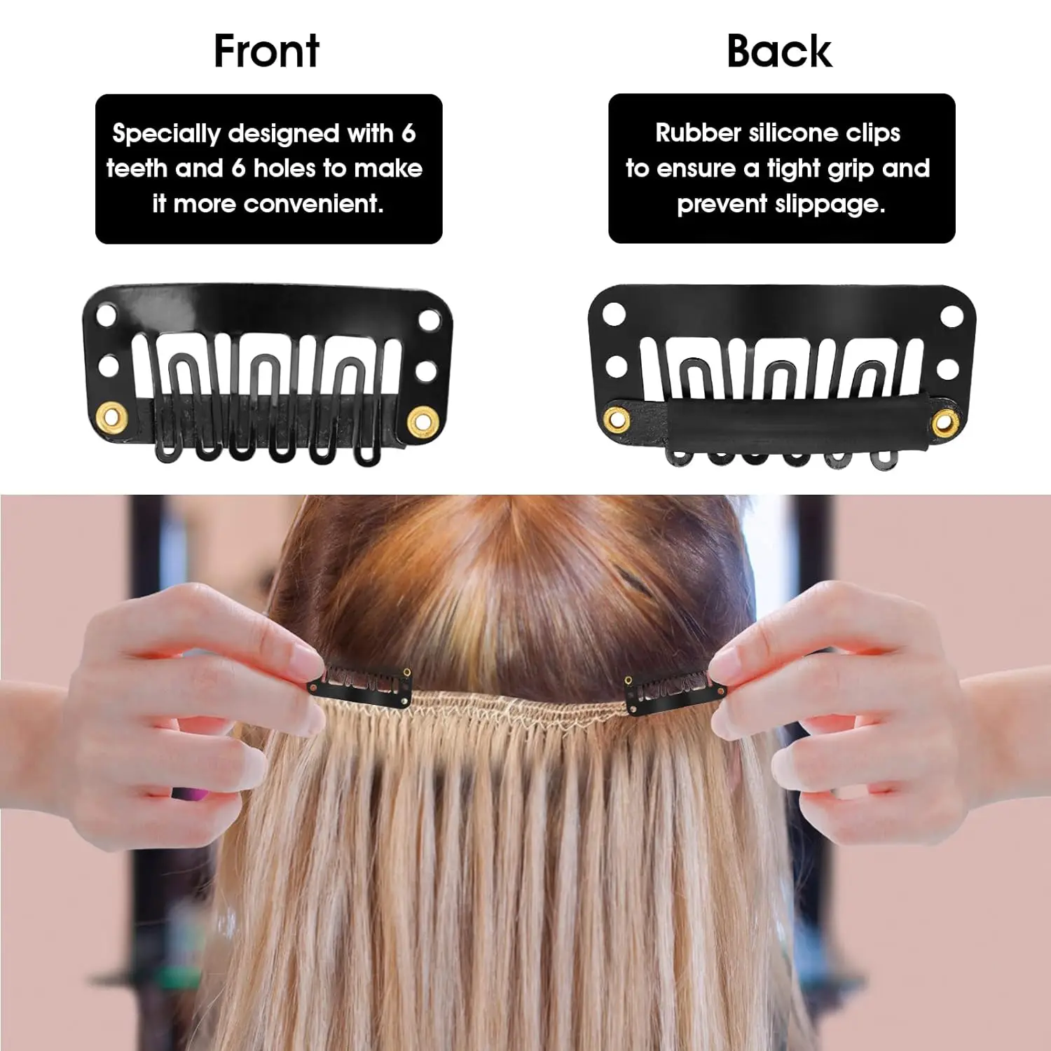 20-200Pcs Snap Wig Clips 6-Teeth U-shape Hair Extension Clips to Secure Wig With Silicon Rubber Wig Clips